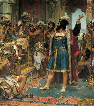 Foto des Gemäldes «Vasco da Gama perante o Samorim de Calecute»
